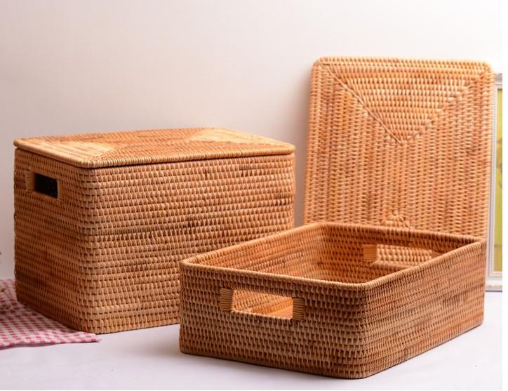 Oversized Storage Baskets for Bedroom, Rectangular Woven Storage