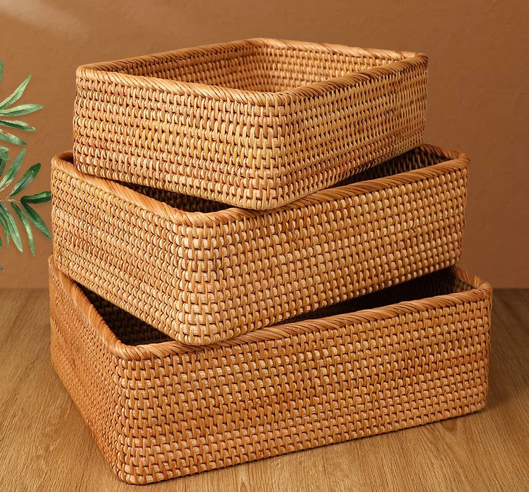 Wicker Storage Baskets for Bathroom, Rattan Rectangular Storage Basket –  Paintingforhome