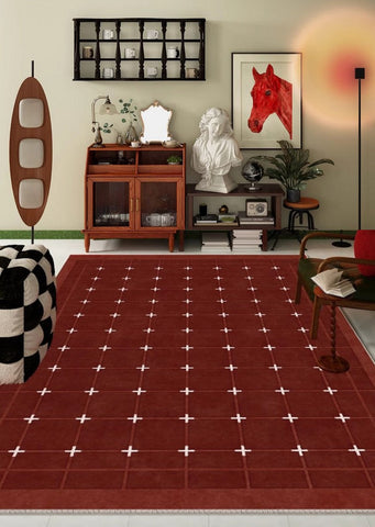 Abstract Area Rugs for Living Room, Geometric Contemporary Modern Carpets Next to Bed, Mid Century Red Rugs under Dining Room Table-HomePaintingDecor