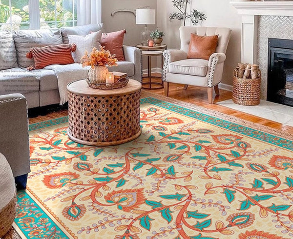 Abstract Contemporary Rugs Next to Bed, Modern Rugs for Living Room, Flower Pattern Contemporary Modern Rugs-HomePaintingDecor