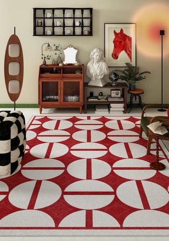 Modern Rug Placement Ideas for Bedroom, Contemporary Modern Rugs for Dining Room, Red Mid Century Geometric Rugs for Living Room-HomePaintingDecor