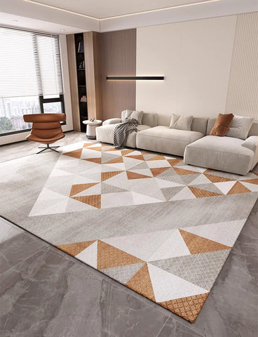 Modern Gray Rugs under Dining Room Table, Modern Carpets for Kitchen, Geometric Contemporary Modern Rugs Next to Bed, Abstract Area Rugs for Living Room-HomePaintingDecor