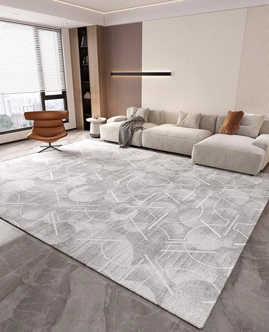 Abstract Gray Contemporary Modern Rugs for Living Room, Extra Large Modern Rugs for Bedroom, Geometric Modern Rug Placement Ideas for Dining Room-HomePaintingDecor