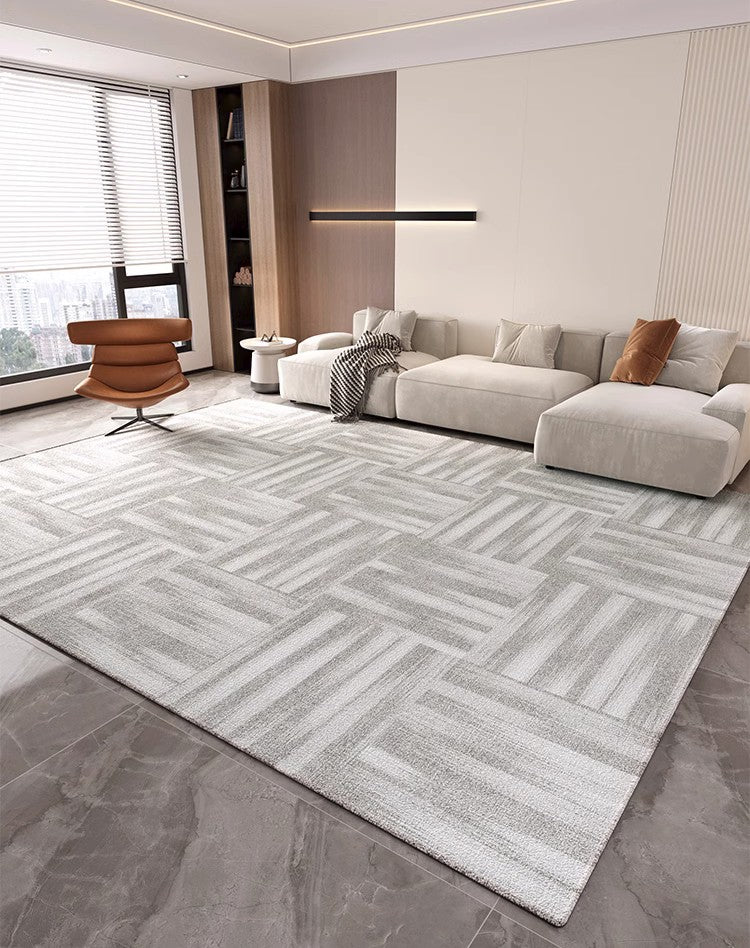 Extra Large Modern Rugs for Bedroom, Geometric Modern Rug Placement Ideas for Dining Room, Abstract Gray Contemporary Modern Rugs for Living Room-HomePaintingDecor