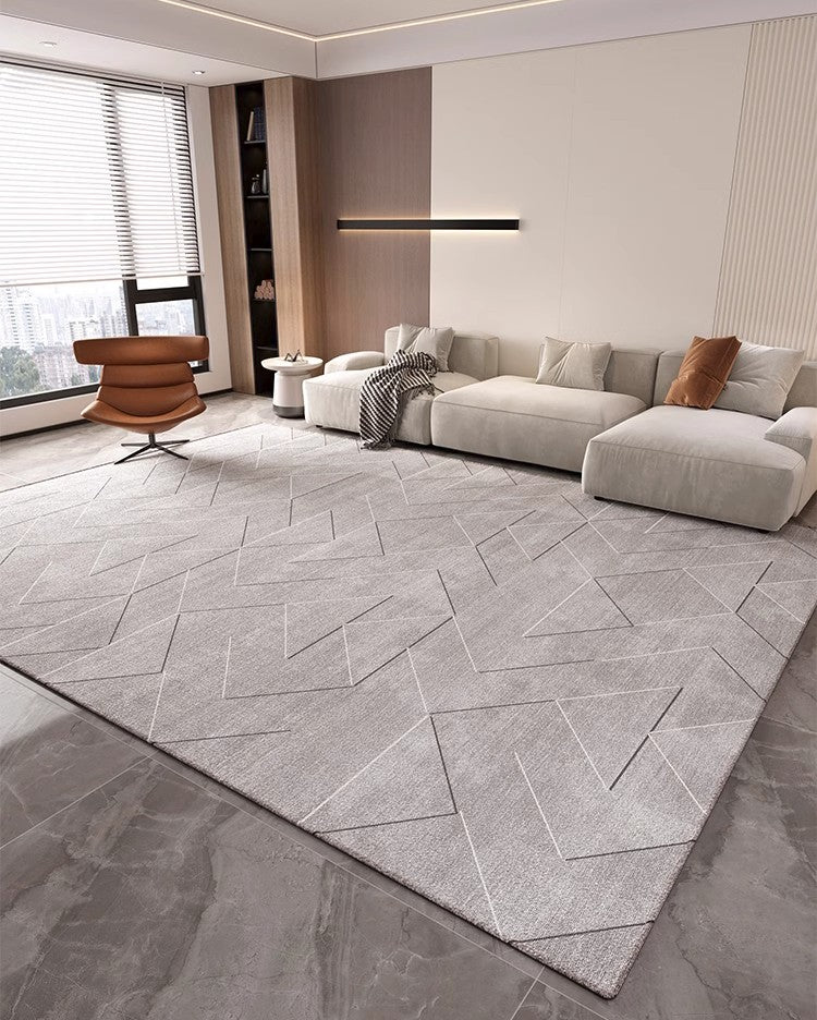 Large Modern Rugs for Bedroom, Abstract Gray Contemporary Modern Rugs for Living Room, Geometric Modern Rug Placement Ideas for Dining Room-HomePaintingDecor