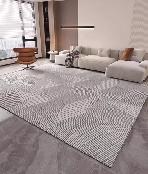 Living Room Abstract Gray Contemporary Modern Rugs, Large Modern Rugs for Bedroom, Geometric Modern Rug Placement Ideas for Dining Room