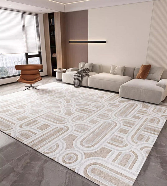 Abstract Large Modern Rugs for Bedroom, Living Room Abstract Gray Contemporary Modern Rugs, Geometric Modern Rug Placement Ideas for Dining Room-HomePaintingDecor