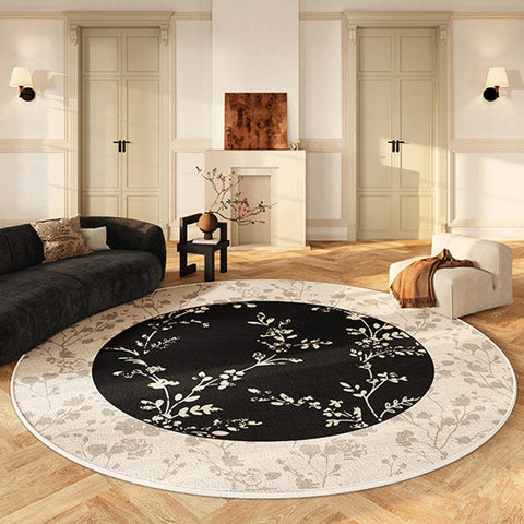 Contemporary Round Rugs for Dining Room, Flower Pattern Round Carpets under Coffee Table, Circular Modern Rugs for Living Room, Modern Area Rugs for Bedroom-HomePaintingDecor