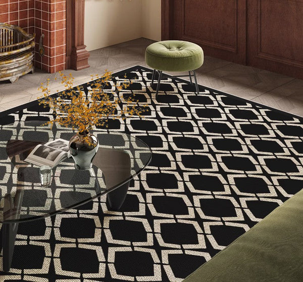 Modern Area Rugs under Sofa, Modern Black Rugs for Living Room, Abstract Contemporary Rugs for Bedroom, Dining Room Floor Rugs, Modern Carpets for Office-HomePaintingDecor