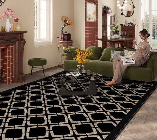 Modern Area Rugs under Sofa, Modern Black Rugs for Living Room, Abstract Contemporary Rugs for Bedroom, Dining Room Floor Rugs, Modern Carpets for Office-HomePaintingDecor