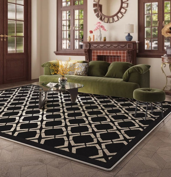 Abstract Contemporary Rugs for Bedroom, Modern Area Rugs under Sofa, Modern Black Rugs for Living Room, Dining Room Floor Rugs, Modern Carpets for Office-HomePaintingDecor