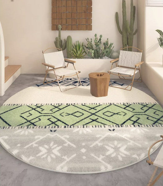 Unique Circular Rugs under Sofa, Abstract Contemporary Round Rugs, Modern Rugs for Dining Room, Geometric Modern Rugs for Bedroom-HomePaintingDecor