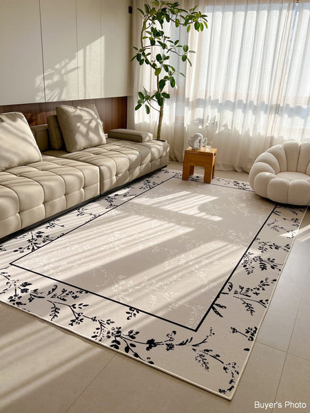 Large Modern Rugs for Sale, Dining Room Modern Rugs, Contemporary Floor Carpets for Living Room, Flower Pattern Geometric Modern Rugs in Bedroom-HomePaintingDecor