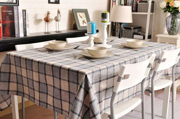 Gray Checked Linen Tablecloth, Checkerboard Tablecloth, Rustic Table Cover, Table Decor-HomePaintingDecor