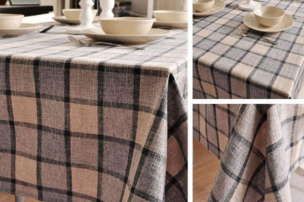 Gray Checked Linen Tablecloth, Checkerboard Tablecloth, Rustic Table Cover, Table Decor-HomePaintingDecor