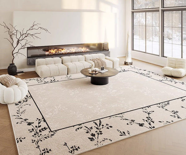 Large Modern Rugs for Sale, Dining Room Modern Rugs, Contemporary Floor Carpets for Living Room, Flower Pattern Geometric Modern Rugs in Bedroom-HomePaintingDecor