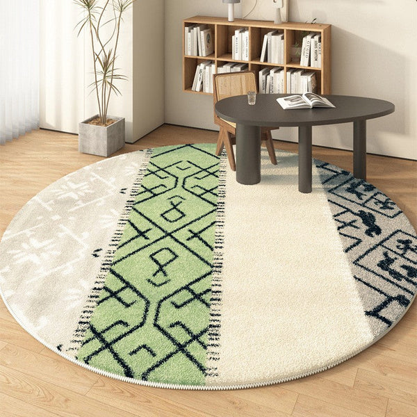 Unique Circular Rugs under Sofa, Abstract Contemporary Round Rugs, Modern Rugs for Dining Room, Geometric Modern Rugs for Bedroom-HomePaintingDecor