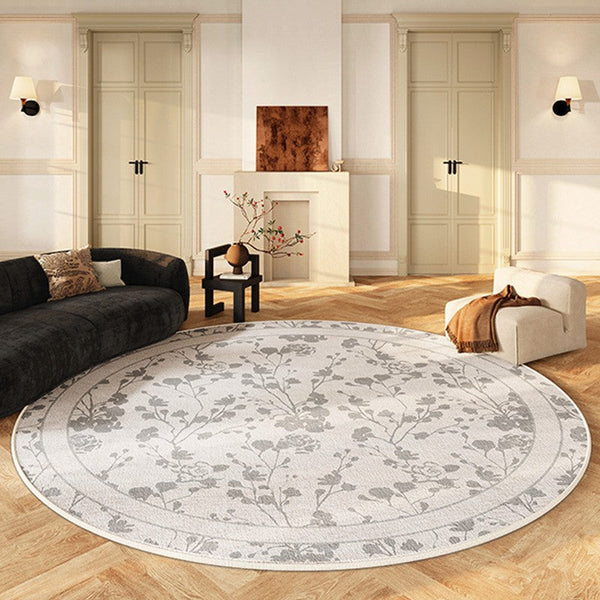 Modern Area Rugs for Bedroom, Flower Pattern Round Carpets under Coffee Table, Contemporary Round Rugs for Dining Room, Circular Modern Rugs for Living Room-HomePaintingDecor