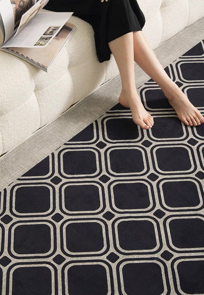 Elegant Modern Area Rugs under Sofa, Dining Room Floor Rugs, Mid Century Black Rugs for Living Room, Abstract Contemporary Rugs for Bedroom, Modern Carpets for Office-HomePaintingDecor