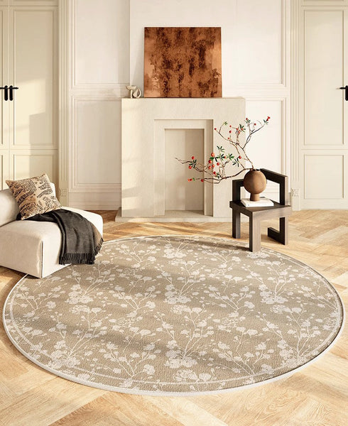 Uniqe Modern Area Rugs for Bedroom, Circular Modern Rugs for Living Room, Flower Pattern Round Carpets under Coffee Table, Contemporary Round Rugs for Dining Room-HomePaintingDecor