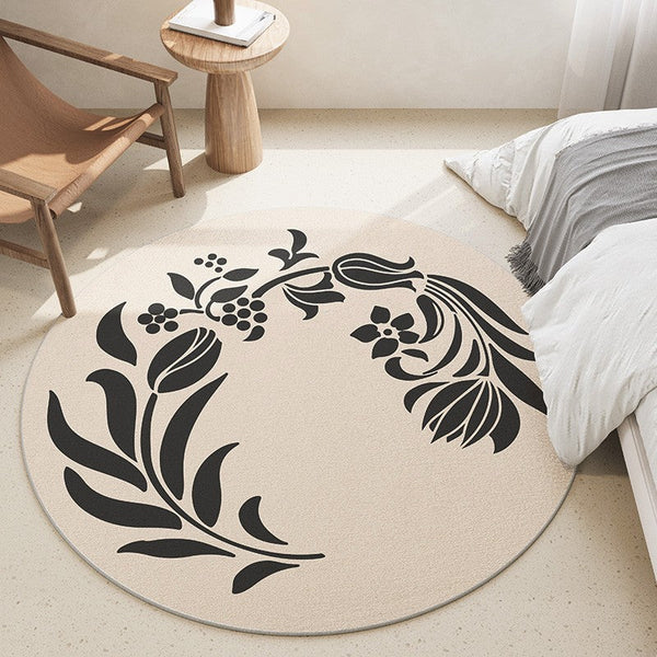 Large Modern Area Rugs under Coffee Table, Dining Room Modern Rugs, Flower Pattern Modern Rugs for Bedroom, Abstract Round Rugs under Sofa-HomePaintingDecor