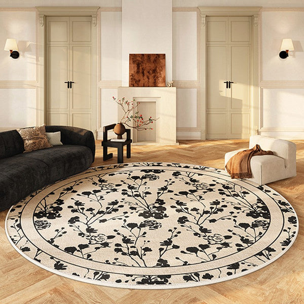 Modern Area Rugs for Bedroom, Flower Pattern Round Carpets under Coffee Table, Circular Modern Rugs for Living Room, Contemporary Round Rugs for Dining Room-HomePaintingDecor