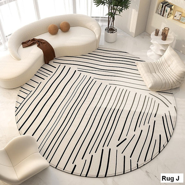 Bedroom Modern Round Rugs, Circular Modern Rugs under Chairs, Dining Room Contemporary Round Rugs, Geometric Modern Rug Ideas for Living Room-HomePaintingDecor