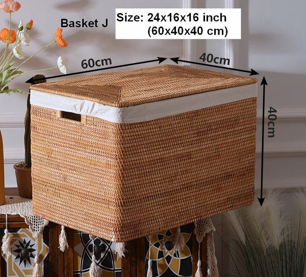 Square Storage Basket with Lid, Extra Large Storage Baskets for Clothes, Rattan Storage Basket for Shelves, Oversized Storage Baskets for Kitchen-HomePaintingDecor