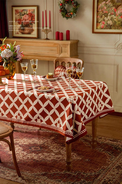 Holiday Red Tablecloth for Dining Table, Rabbit Pattern Table Cover for Dining Room Table, Modern Rectangle Tablecloth for Oval Table-HomePaintingDecor