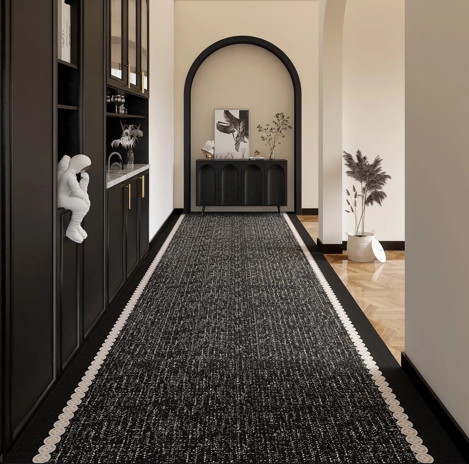 Easy Care Long Hallway Runners, Extra Long Narrow Runner Rugs, Modern Entryway Runner Rug Ideas, Geometric Modern Long Hallway Runners, Black Contepmorary Runner Rugs-HomePaintingDecor