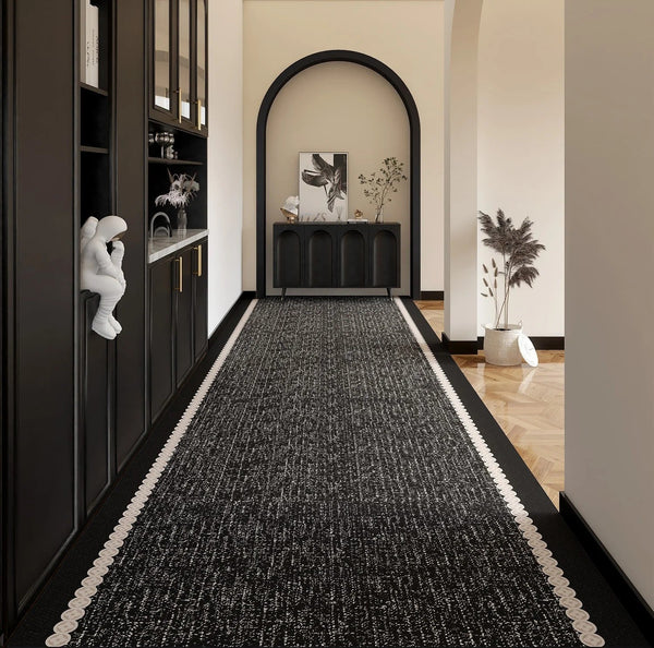 Modern Entryway Runner Rug Ideas, Geometric Black Contemporary Runner Rugs, Easy Care Long Hallway Runners, Extra Long Narrow Runner Rugs-HomePaintingDecor