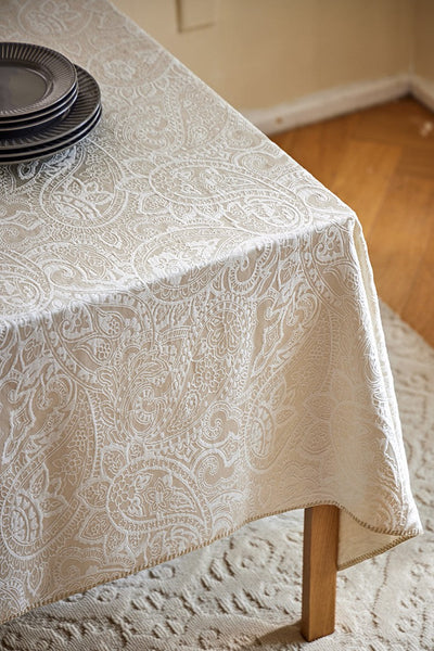 Simple Modern Rectangle Tablecloth for Dining Room Table, Cotton and Linen Flower Pattern Table Covers for Round Table, Square Tablecloth for Kitchen-HomePaintingDecor