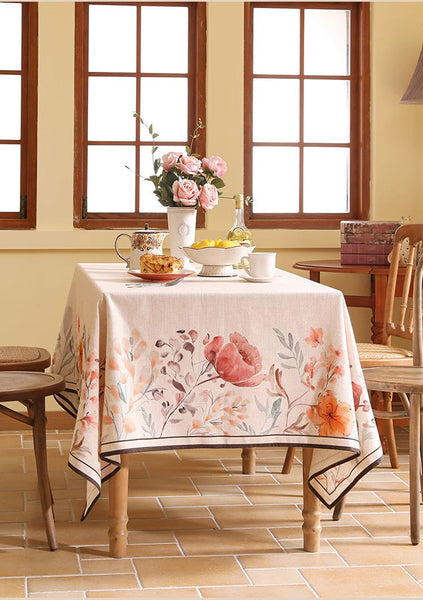 Spring Flower Rustic Table Cover, Rectangle Tablecloth for Dining Table, Extra Large Modern Tablecloth, Square Linen Tablecloth for Coffee Table-HomePaintingDecor