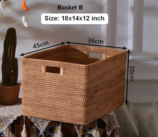 Oversized Rattan Storage Basket, Extra Large Rectangular Storage Basket for Clothes, Storage Baskets for Bathroom, Bedroom Storage Baskets-HomePaintingDecor