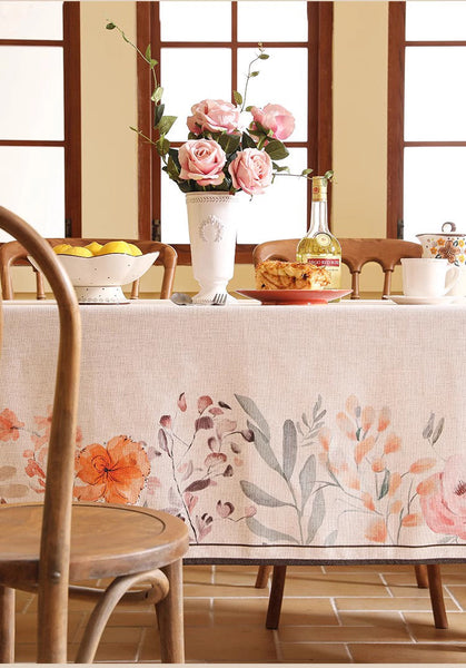 Spring Flower Rustic Table Cover, Rectangle Tablecloth for Dining Table, Extra Large Modern Tablecloth, Square Linen Tablecloth for Coffee Table-HomePaintingDecor