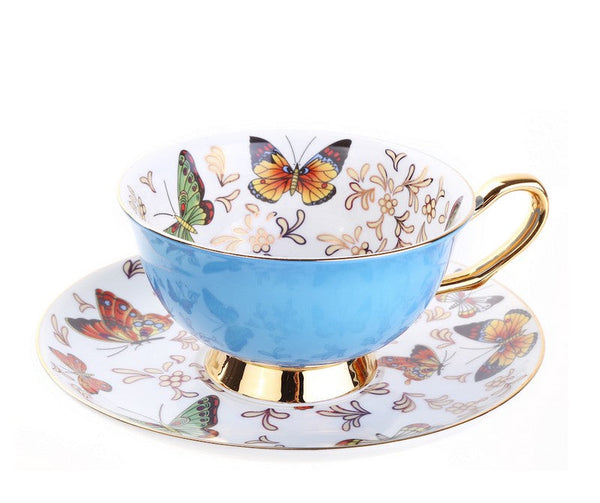 Unique Butterfly Coffee Cups and Saucers, Creative Butterfly Ceramic Coffee Cups, Beautiful British Tea Cups, Creative Bone China Porcelain Tea Cup Set-HomePaintingDecor