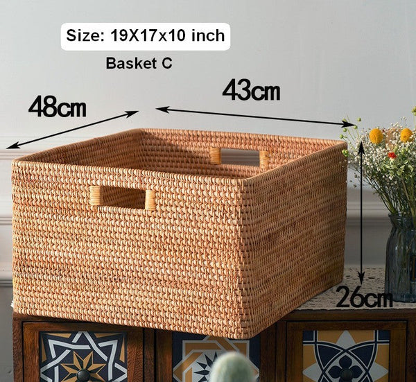 Oversized Rattan Storage Basket, Extra Large Rectangular Storage Basket for Clothes, Storage Baskets for Bathroom, Bedroom Storage Baskets-HomePaintingDecor