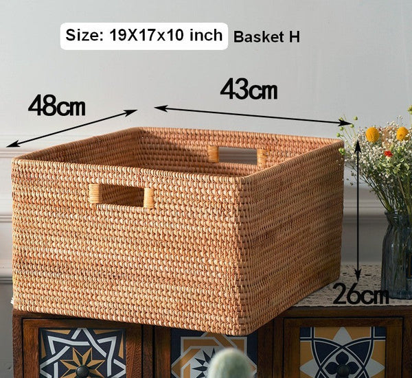 Rectangular Storage Basket with Lid, Rattan Basket, Storage Basket for Shelves, Storage Baskets for Bathroom, Bedroom Storage Baskets-HomePaintingDecor