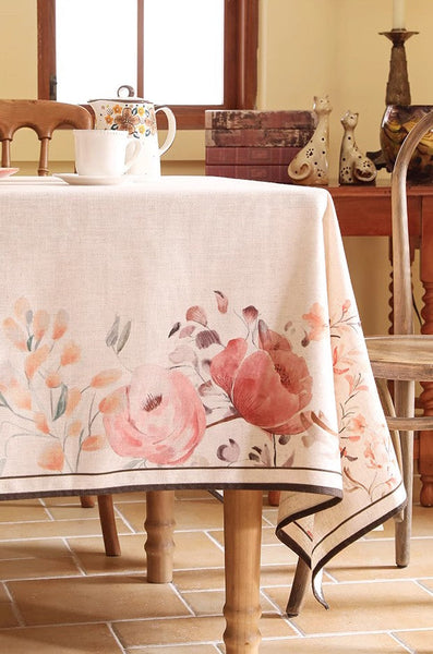 Spring Flower Rustic Table Cover, Rectangle Tablecloth for Dining Table, Extra Large Modern Tablecloth, Square Linen Tablecloth for Coffee Table-HomePaintingDecor