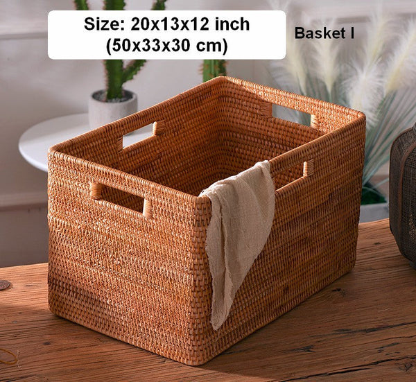 Rectangular Storage Basket with Lid, Rattan Basket, Storage Basket for Shelves, Storage Baskets for Bathroom, Bedroom Storage Baskets-HomePaintingDecor