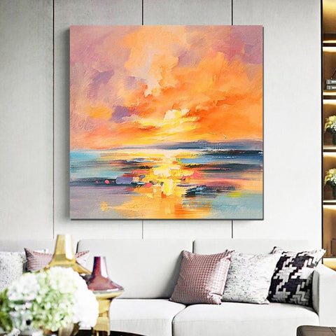 Sunrise Painting, Large Landscape Painting for Living Room, Abstract Landscape Painting, Hand Painted Art, Bedroom Wall Art Ideas, Modern Paintings for Dining Room-HomePaintingDecor