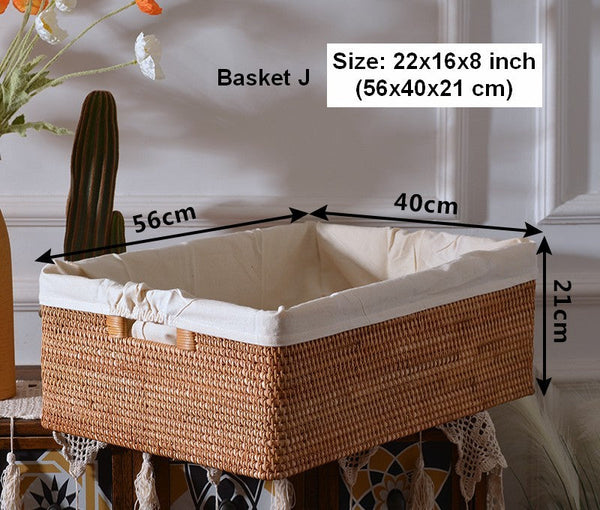 Rectangular Storage Basket with Lid, Rattan Basket, Storage Basket for Shelves, Storage Baskets for Bathroom, Bedroom Storage Baskets-HomePaintingDecor