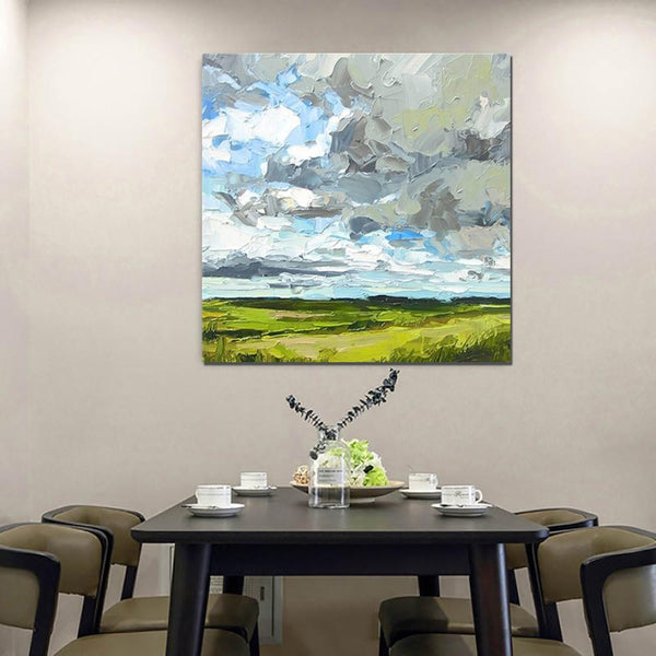 Large Acrylic Paintings for Bedroom, Heavy Texture Canvas Art, Abstract Landscape Painting, Grass Land under Sky Painting, Landscape Paintings for Living Room-HomePaintingDecor