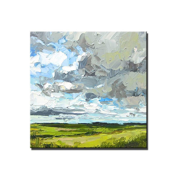 Large Acrylic Paintings for Bedroom, Heavy Texture Canvas Art, Abstract Landscape Painting, Grass Land under Sky Painting, Landscape Paintings for Living Room-HomePaintingDecor