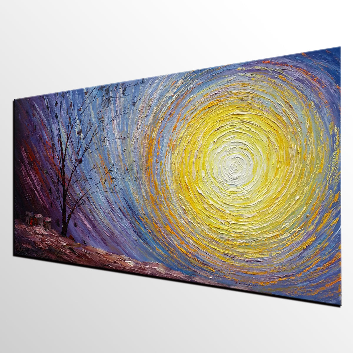 Tree Landscape Painting, Large Canvas Wall Art, Custom Modern Artwork, Heavy Texture Painting, Oil Painting-HomePaintingDecor