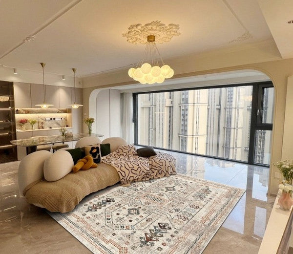 Morocco Contemporary Rugs Next to Bed, Modern Rugs for Living Room, Flower Pattern Contemporary Modern Rugs for Dining Room-HomePaintingDecor