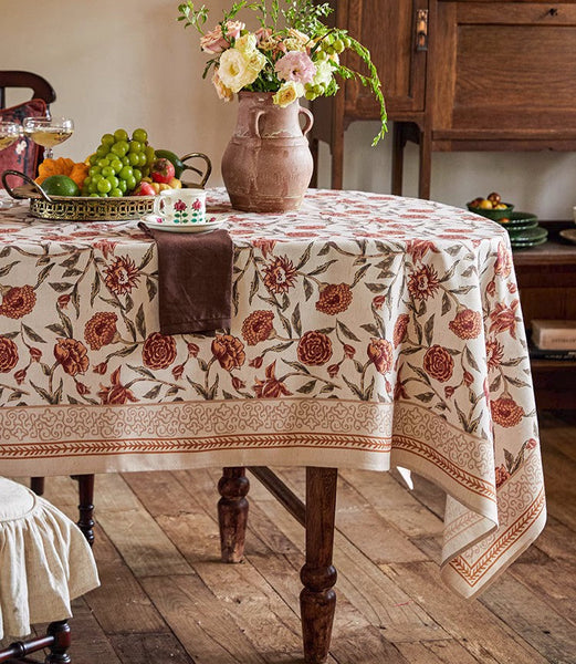 Long Rectangular Tablecloth for Dining Room Table, Flower Farmhouse Table Covers, Square Tablecloth for Round Table, Extra Large Modern Tablecloth for Living Room-HomePaintingDecor