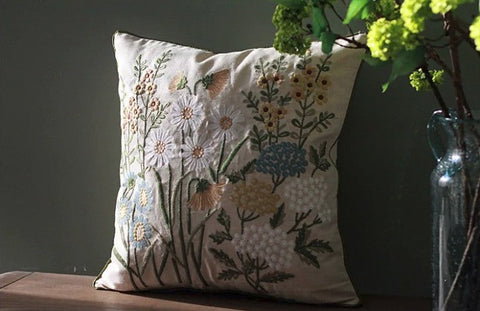 Decorative Pillows for Sofa, Flower Decorative Throw Pillows, Embroider Flower Cotton Pillow Covers, Farmhouse Decorative Throw Pillows-HomePaintingDecor