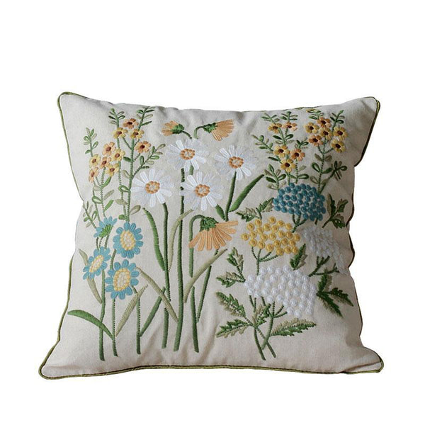 Flower Decorative Throw Pillows, Decorative Pillows for Sofa, Embroider Flower Cotton and linen Pillow Cover, Farmhouse Decorative Pillows-HomePaintingDecor