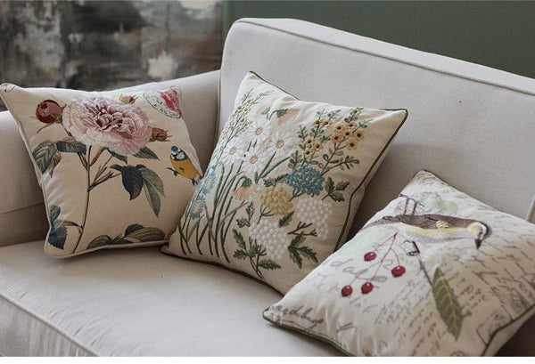 Flower Decorative Throw Pillows, Decorative Pillows for Sofa, Embroider Flower Cotton and linen Pillow Cover, Farmhouse Decorative Pillows-HomePaintingDecor